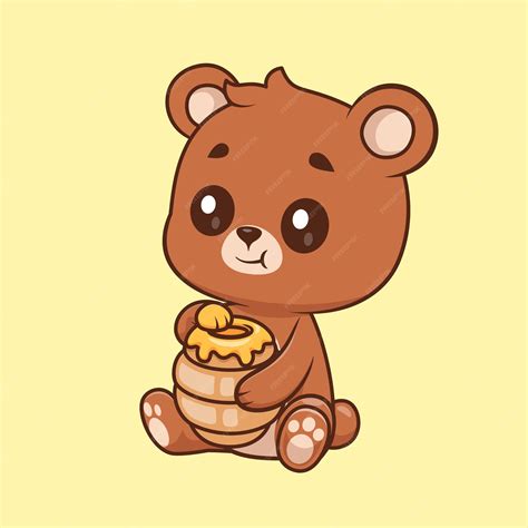 Premium Vector Cute Bear Eating Honey Cartoon Vector Icon