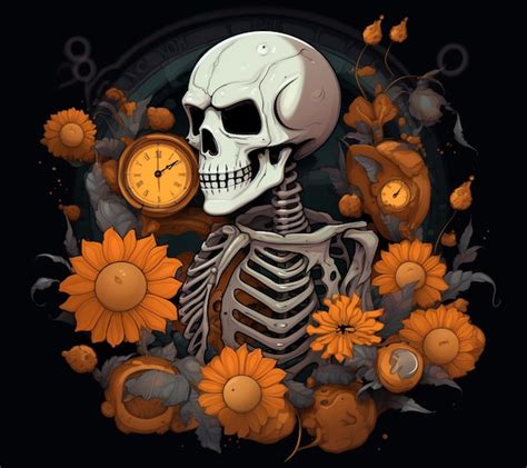 Premium AI Image There Is A Skeleton With A Clock In The Middle Of A