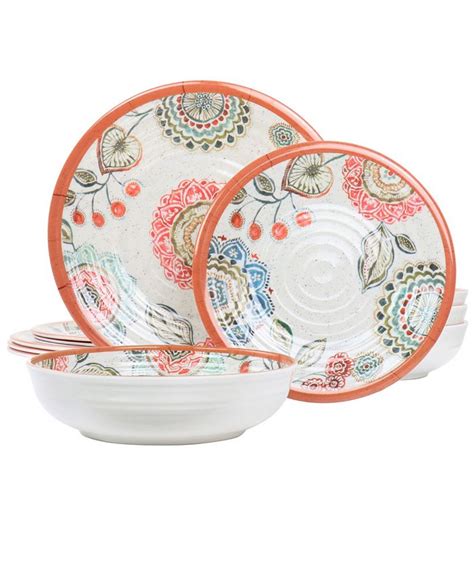 Elama Mandala Fabiana 12 Piece Melamine Dinnerware Set Service For 4