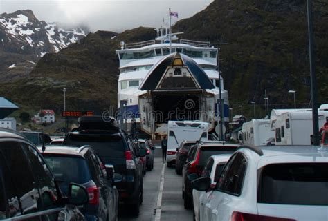 Queue for Car Ferry To Moskenes Providing Access To Lofoten Norway ...