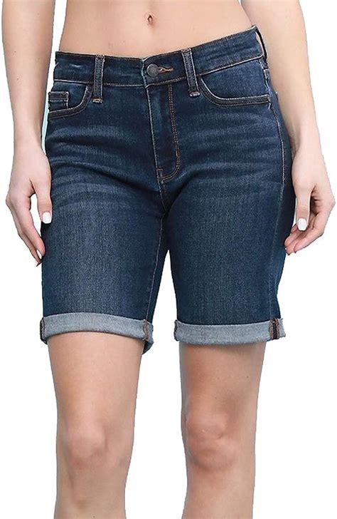 Judy Blue Shorter Bermuda 8 Inseam Roll Cuff Denim Short Dark Wash