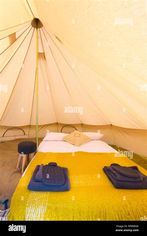 Luxury Glamping Bell Tent Interior Kent Uk Stock Photo Alamy