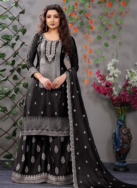 Embroidered Work Palazzo Style Pakistani Salwar Kameez