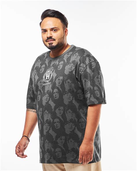 Buy Men S Grey Black All Over Printed Oversized Plus Size T Shirt