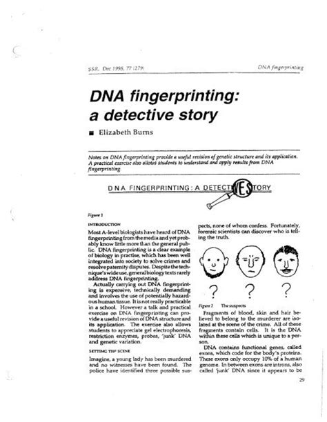 Dna Fingerprinting A Detective Story Mrs Stovel