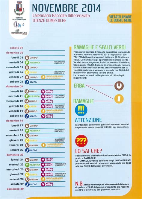 Calendario Raccolta Differenziata 2014 Utenze Domestiche A Serramanna