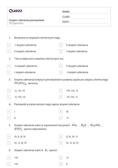 Ponad Pierwiastki Arkuszy Roboczych Dla Klasa W Quizizz Darmowe