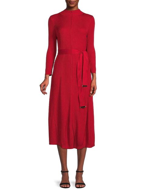 Calvin Klein Belted Sweater Dress In Red Lyst