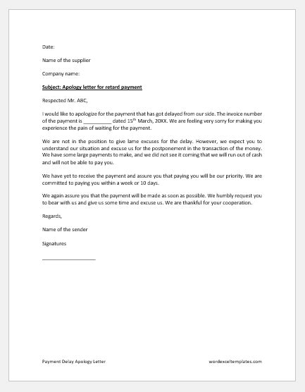 Payment Delay Apology Letter | Word & Excel Templates