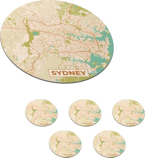 Onderzetters Voor Glazen Rond Sydney Vintage Plattegrond