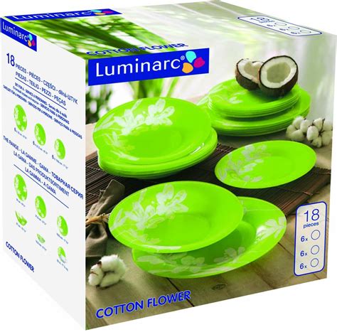 Luminarc - 9292281 - Set of Plates - 18 Parts - Cotton Flower : Amazon ...