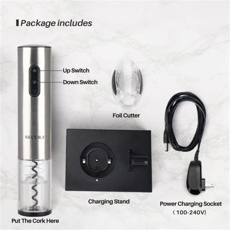 Secura Electric Wine Opener Automatic Electric Wine Bottle Corkscrew Opener With Foil Cutter