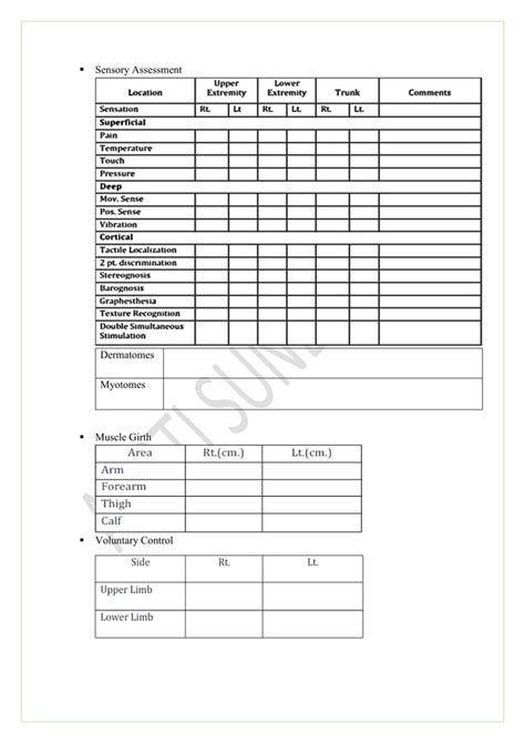 Neurological physiotherapy evaluation form