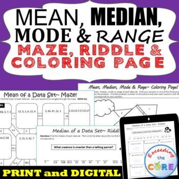 Mean Median Mode Range Mazes Riddles Coloring Page Print And