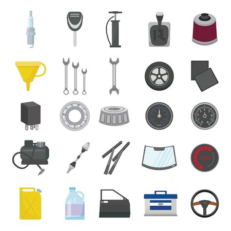 Car Parts Icons Set Cartoon Vector Car Engine Vector Art At