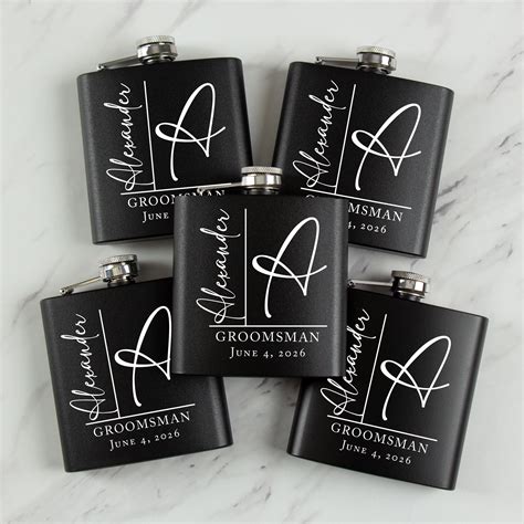 Personalized Black Matte Flask Custom Laser Engraved Flasks Groomsman T Flasks Best Man