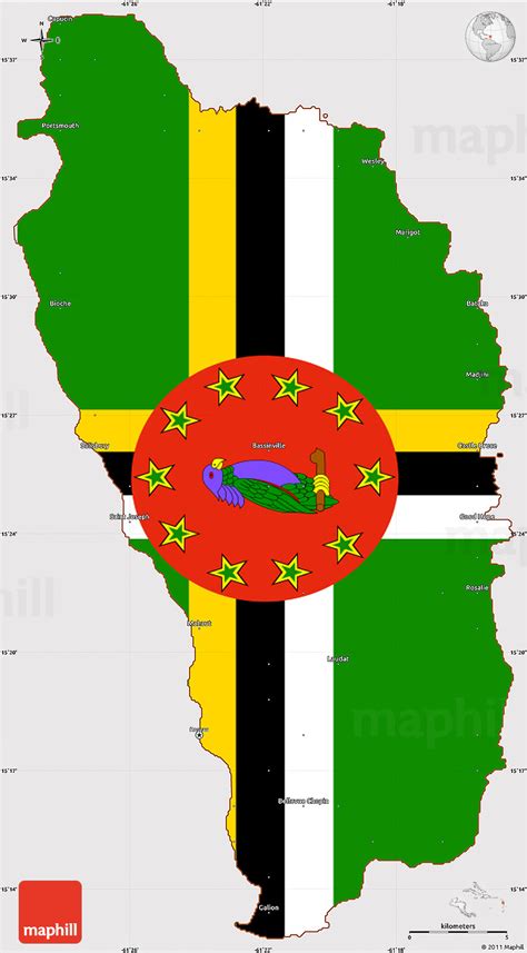 Flag Simple Map of Dominica, flag rotated