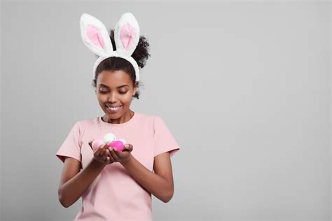 Premium Photo Happy African American Woman In Bunny Ears Headband