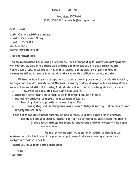 Accounting Assistant Cover Letter Examples And Template 2025