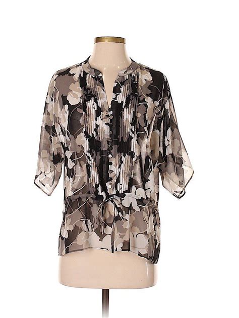 Banana Republic 100 Polyester Print Black Short Sleeve Blouse Size S