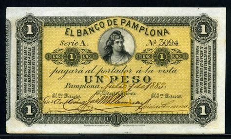 Colombia 1 Peso banknote 1883 Banco de Pamplona|World Banknotes & Coins ...