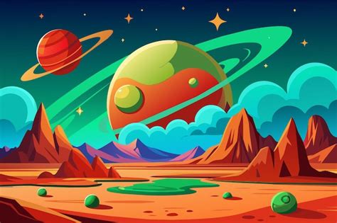 Paisaje De La Superficie De Marte Planeta Alienígena Fondo Del Juego Espacial Vector Premium