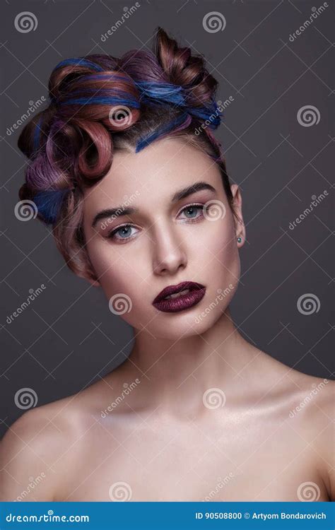 Beautiful Girl With Bright Creative Fashion Makeup And Colorful