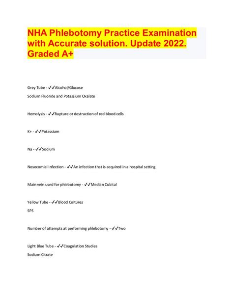 Nha Phlebotomy Practice Examination With Accurate Solution Update 2022