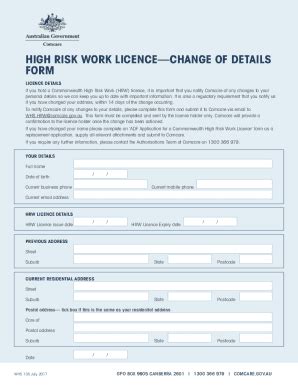 Fillable Online High Risk Work Licence Change Of Details Form Comcare