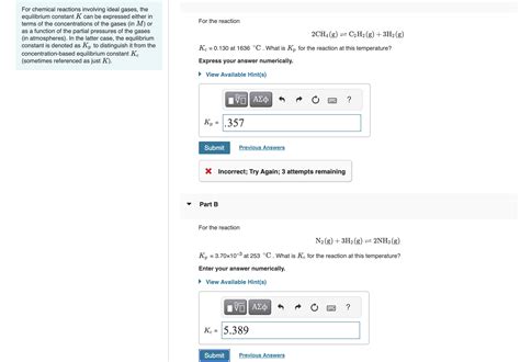 Solved For Chemical Reactions Involving Ideal Gases Chegg