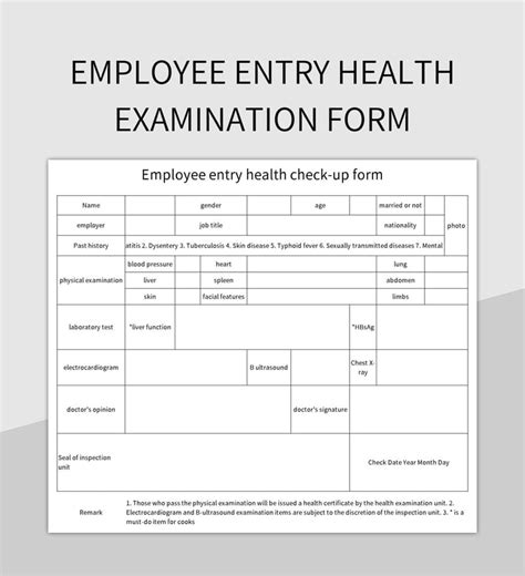 Employee Entry Health Examination Form Excel Template And Google Sheets