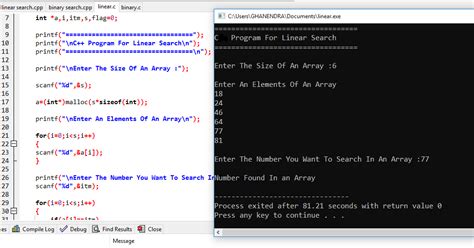 C Program For Linear Search