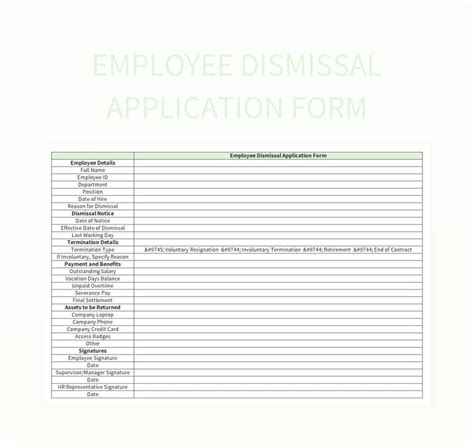 Employee Dismissal Application Form Excel Template And Google Sheets