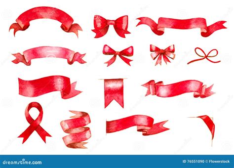 Red Watercolor Ribbons And Bows Stock Illustration Illustration Of