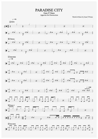 Guns N Roses Paradise City Sheet Music For Drums