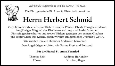 Traueranzeigen Von Herbert Schmid Augsburger Allgemeine Zeitung