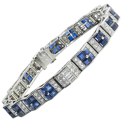 Cartier Art Deco Sapphire Diamond Platinum Bracelet For Sale At Stdibs