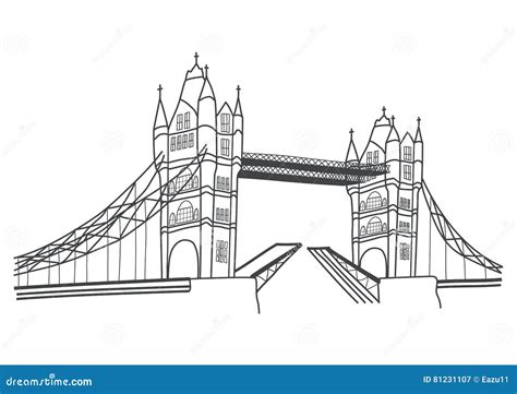 London Tower Bridge Drawing Stock Vector - Illustration of historical ...