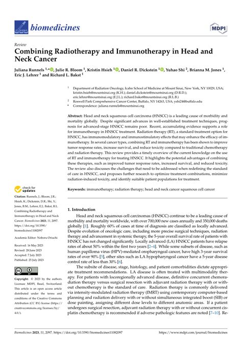 Pdf Combining Radiotherapy And Immunotherapy In Head And Neck Cancer