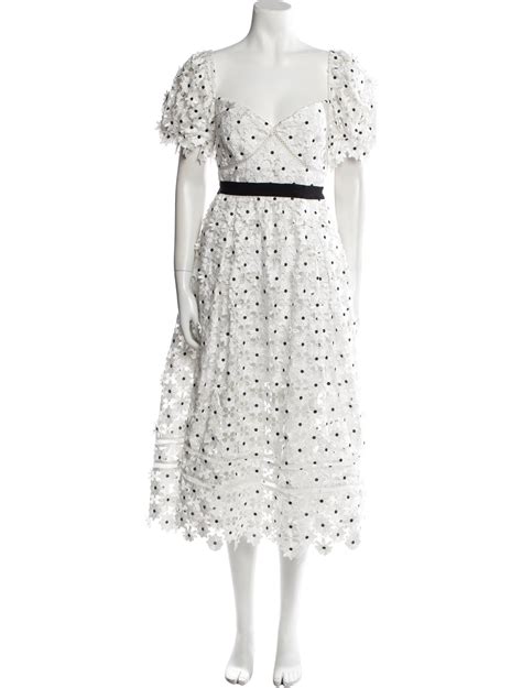 Self Portrait Polka Dot Print Midi Length Dress White Dresses