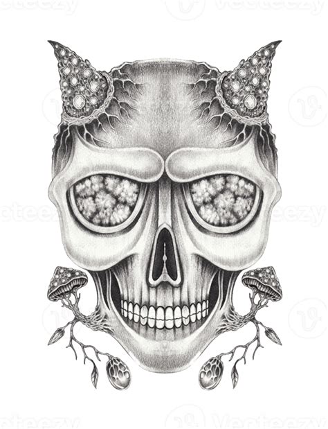 Art Fancy Surreal Devil Skull Hand Drawing On Paper Png