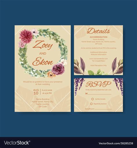 Wedding ceremony card template design watercolor Vector Image