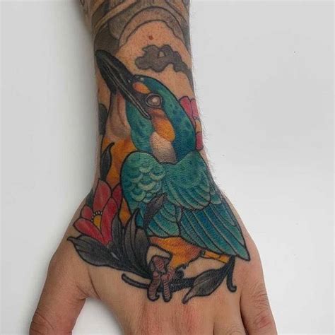 Healed Neotraditional Style Kingfisher Tattoo Located