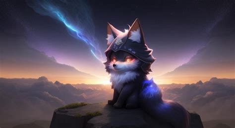 Premium Photo Chibi Anime Shadow Fox In A Black Hood On A Cliff