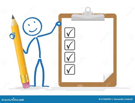 Stickman Pencil Clipboard Checklist Stock Vector Illustration Of