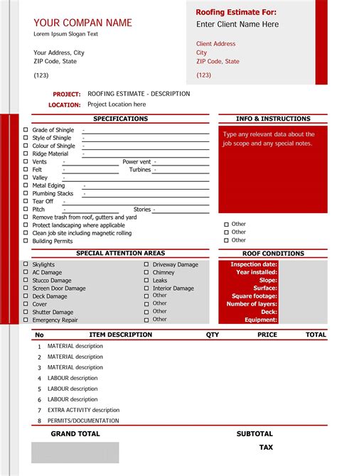 Roofing Proposal Template Roofing Estimation Form Roofing Etsy