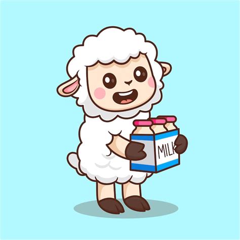 Icon Vector De Dibujos Animados Con Ovejas Lindas Sosteniendo Leche