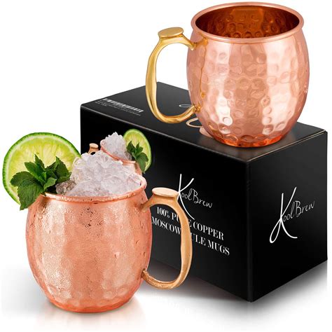 KoolBrew Moscow Mule Copper Mugs Gift Set Of 2 100 Pure Solid Copper