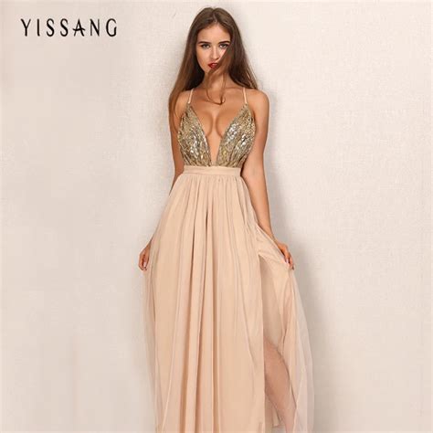 2017 Autumn Winter Party Maxi Dress Sling Evening Deep V Neck Backless