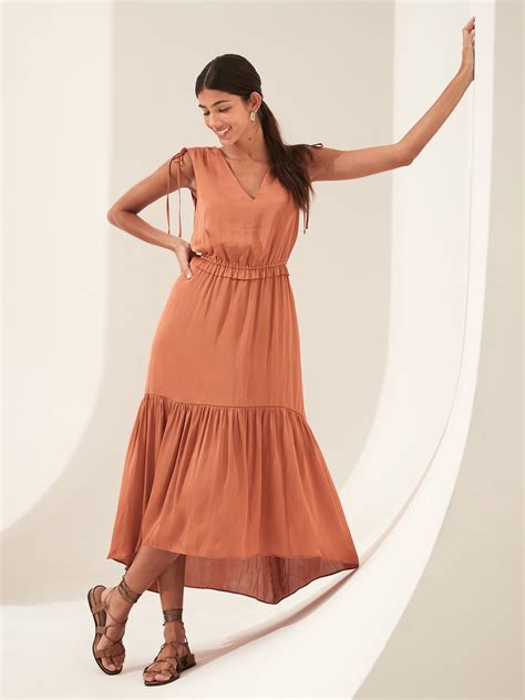 Satin Ruched Maxi Dress Banana Republic